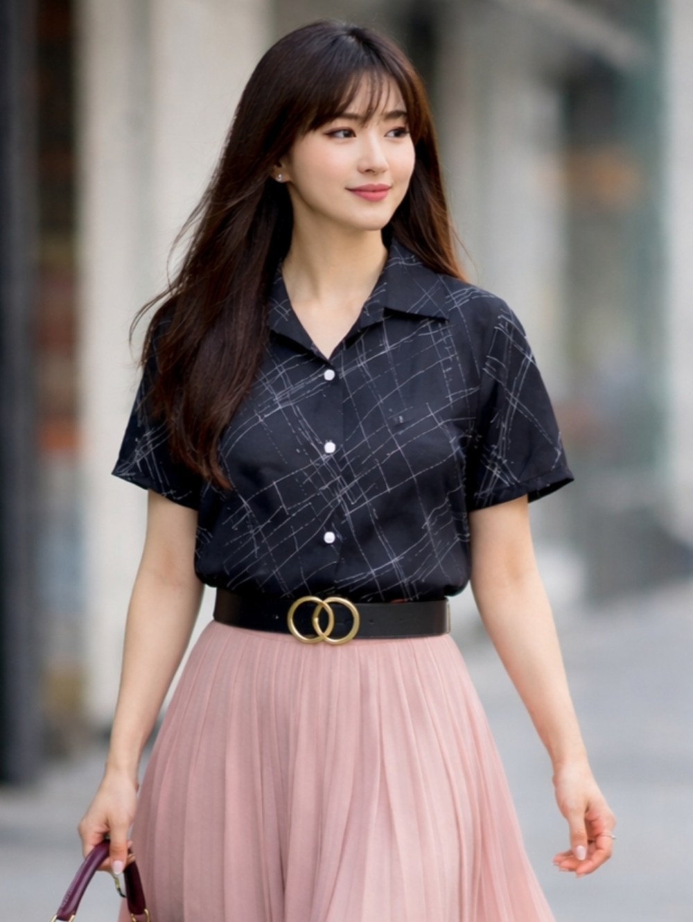 MULBERRY🐞Black Silk Abstract Print Short Sleeve  Button Down Shirt Sz: S